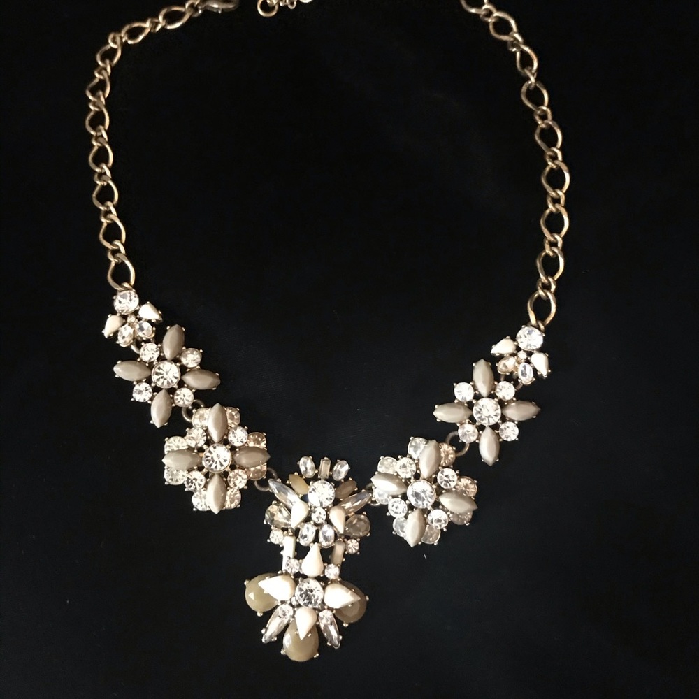J Crew EUC Statement Necklace Gold /Neutral Stones